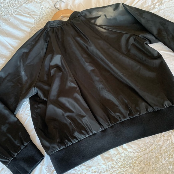 FREE PEOPLE Midnight Satin Bomber Jacket LARGE Black gorgeous - Picture 4 of 13